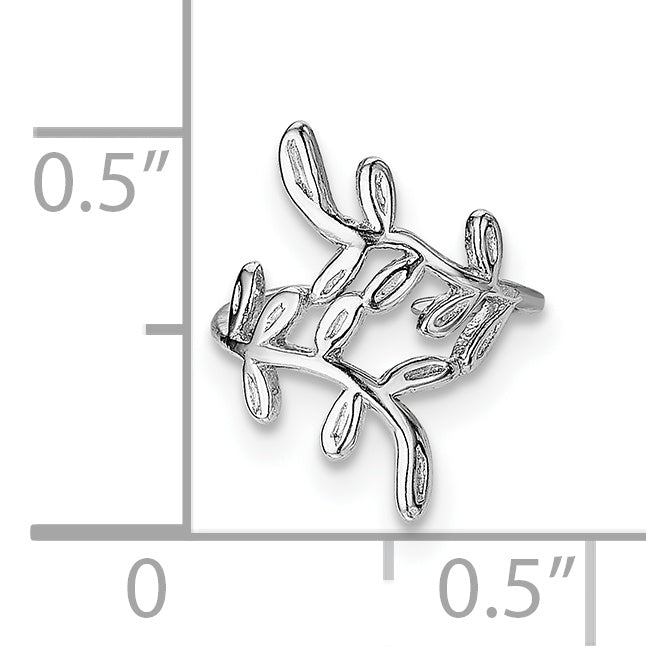 Sterling Silver Rhod-Plated Polished & Textured Leaf Single Cuff Earring