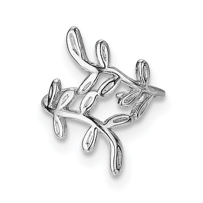Sterling Silver Rhod-Plated Polished & Textured Leaf Single Cuff Earring