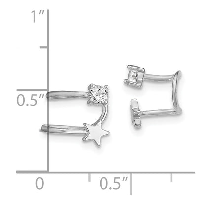 Sterling Silver Rhodium-Plated Polished Cz & Star Single Cuff Earring