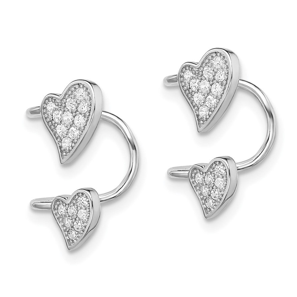 Sterling Silver Rhodium-Plated Polished Cz Double Heart Right Cuff Earring