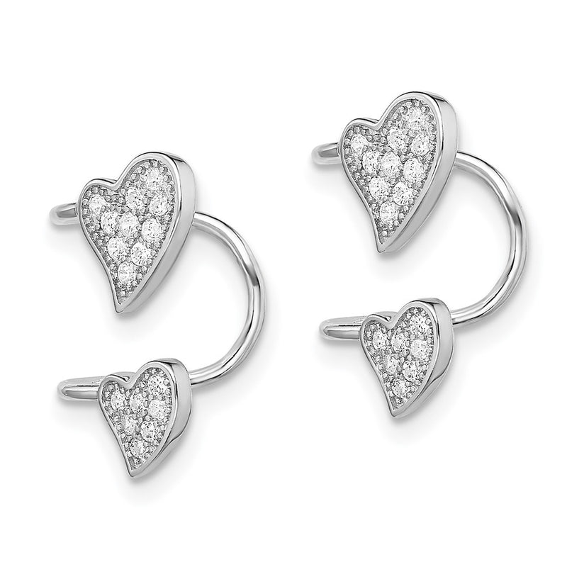 Sterling Silver Rhodium-Plated Polished Cz Double Heart Right Cuff Earring