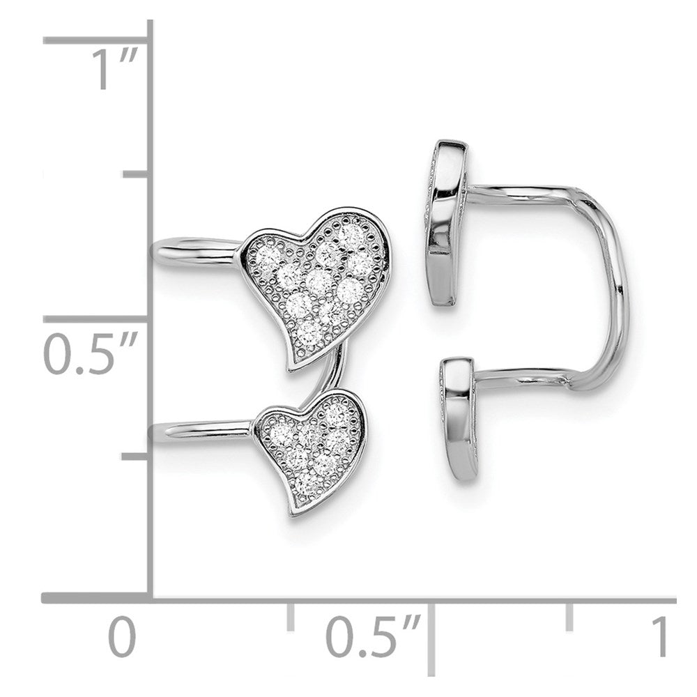 Sterling Silver Rhodium-Plated Polished Cz Double Heart Right Cuff Earring