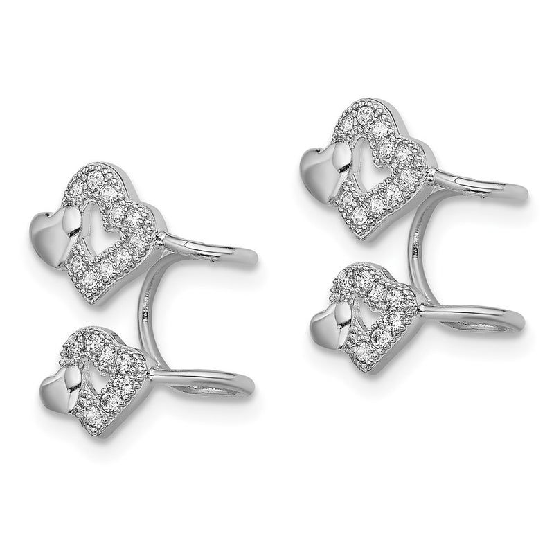 Sterling Silver Rhodium-Plated Polished Cz Hearts Left Cuff Earring