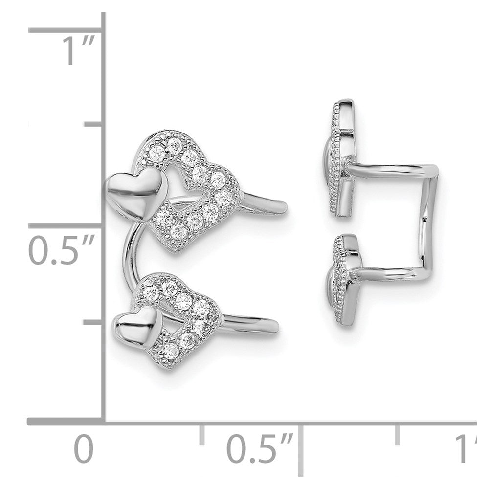 Sterling Silver Rhodium-Plated Polished Cz Hearts Left Cuff Earring