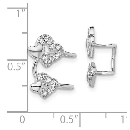Sterling Silver Rhodium-Plated Polished Cz Hearts Left Cuff Earring