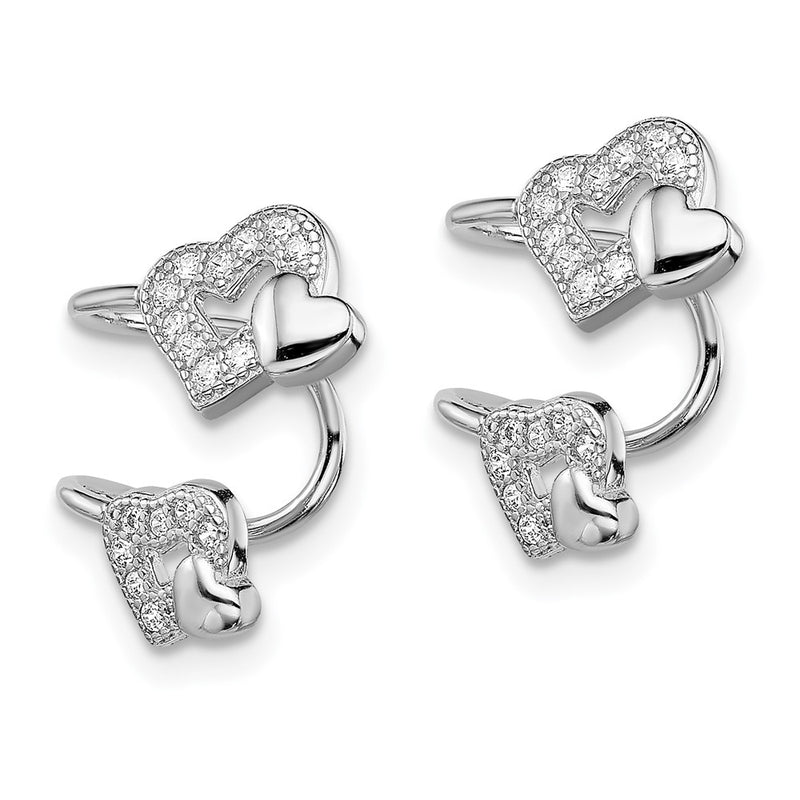 Sterling Silver Rhodium-Plated Polished Cz Hearts Right Cuff Earring