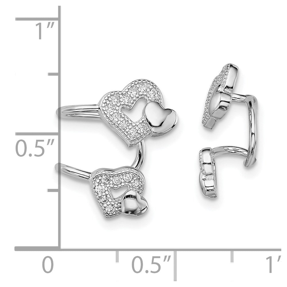 Sterling Silver Rhodium-Plated Polished Cz Hearts Right Cuff Earring