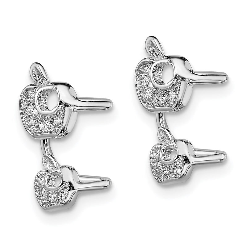 Sterling Silver Rhodium-Plated Cz Double Apple Left Cuff Earring
