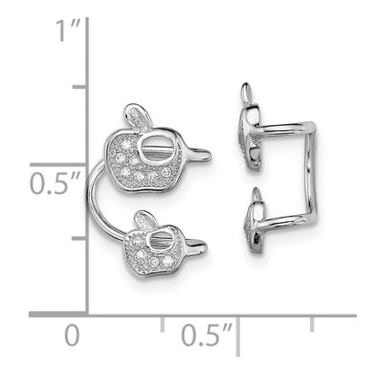 Sterling Silver Rhodium-Plated Cz Double Apple Left Cuff Earring