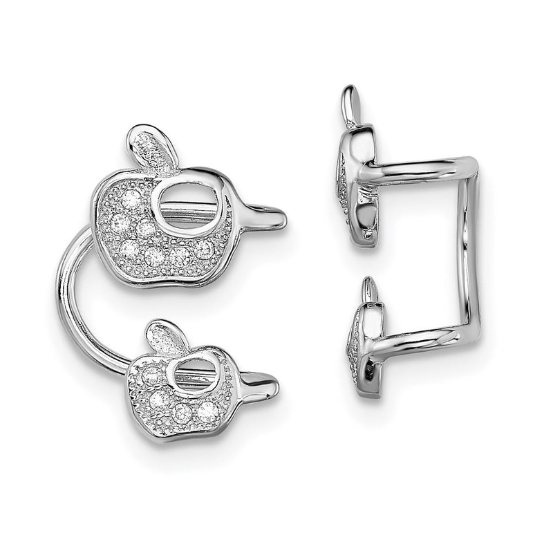 Sterling Silver Rhodium-Plated Cz Double Apple Left Cuff Earring