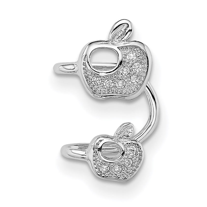Sterling Silver Rhodium-Plated Cz Double Apple Right Cuff Earring