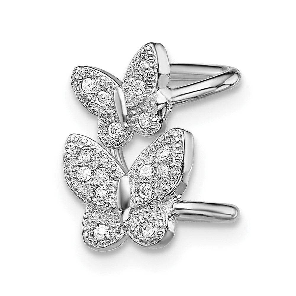 Sterling Silver Rhodium-Plated Cz Double Butterfly Left Cuff Earring