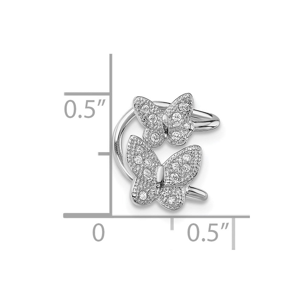 Sterling Silver Rhodium-Plated Cz Double Butterfly Left Cuff Earring