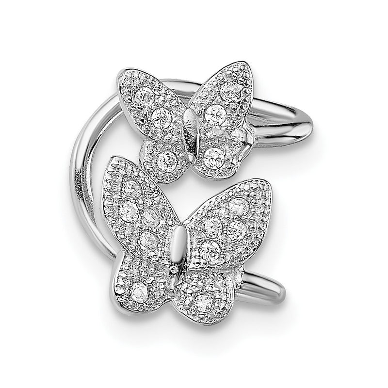 Sterling Silver Rhodium-Plated Cz Double Butterfly Left Cuff Earring
