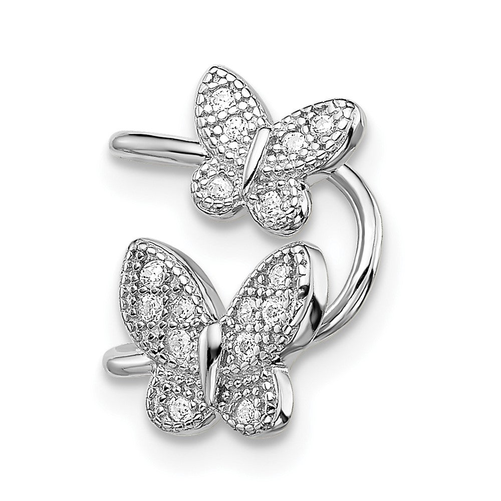 Sterling Silver Rhodium-Plated Cz Double Butterfly Right Cuff Earring