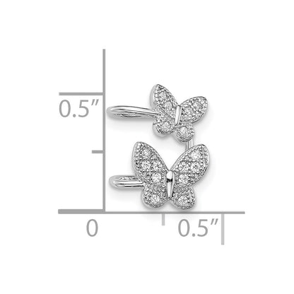 Sterling Silver Rhodium-Plated Cz Double Butterfly Right Cuff Earring