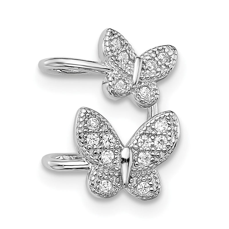 Sterling Silver Rhodium-Plated Cz Double Butterfly Right Cuff Earring