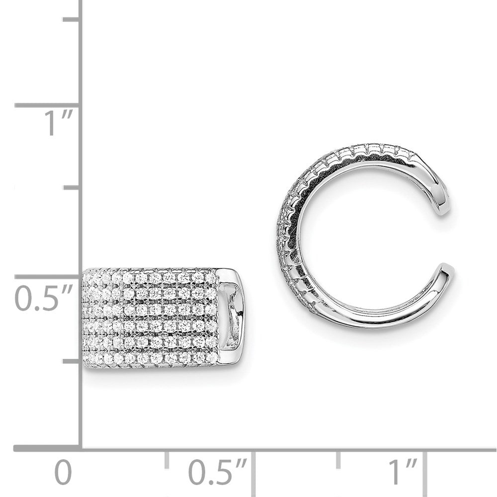 Sterling Silver Rhodium-Plated Polished Pave Cz Single Cuff Earring
