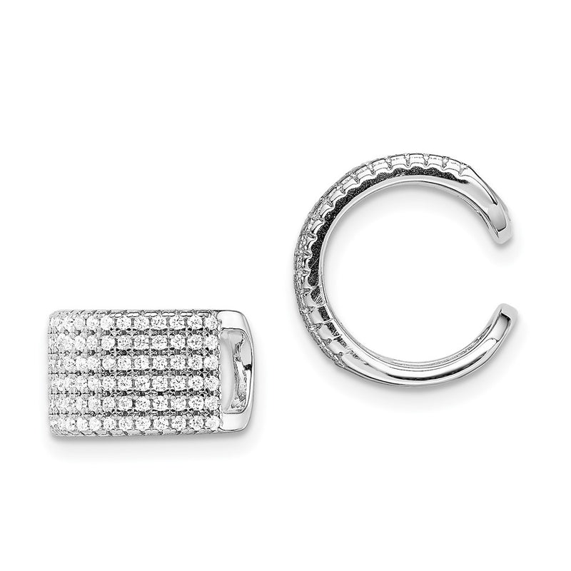 Sterling Silver Rhodium-Plated Polished Pave Cz Single Cuff Earring