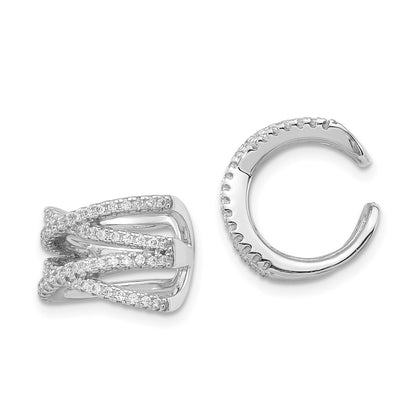 Sterling Silver Rhodium-Plated Polished Cz Double 'X' Single Cuff Earring