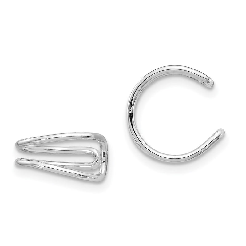 Sterling Silver Rhodium-Plated Polished Adjustable Pair Of Cuff Earrings