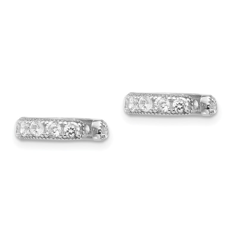 Sterling Silver Rhodium-Plated Polished Cz Pair Of Cuff Earrings