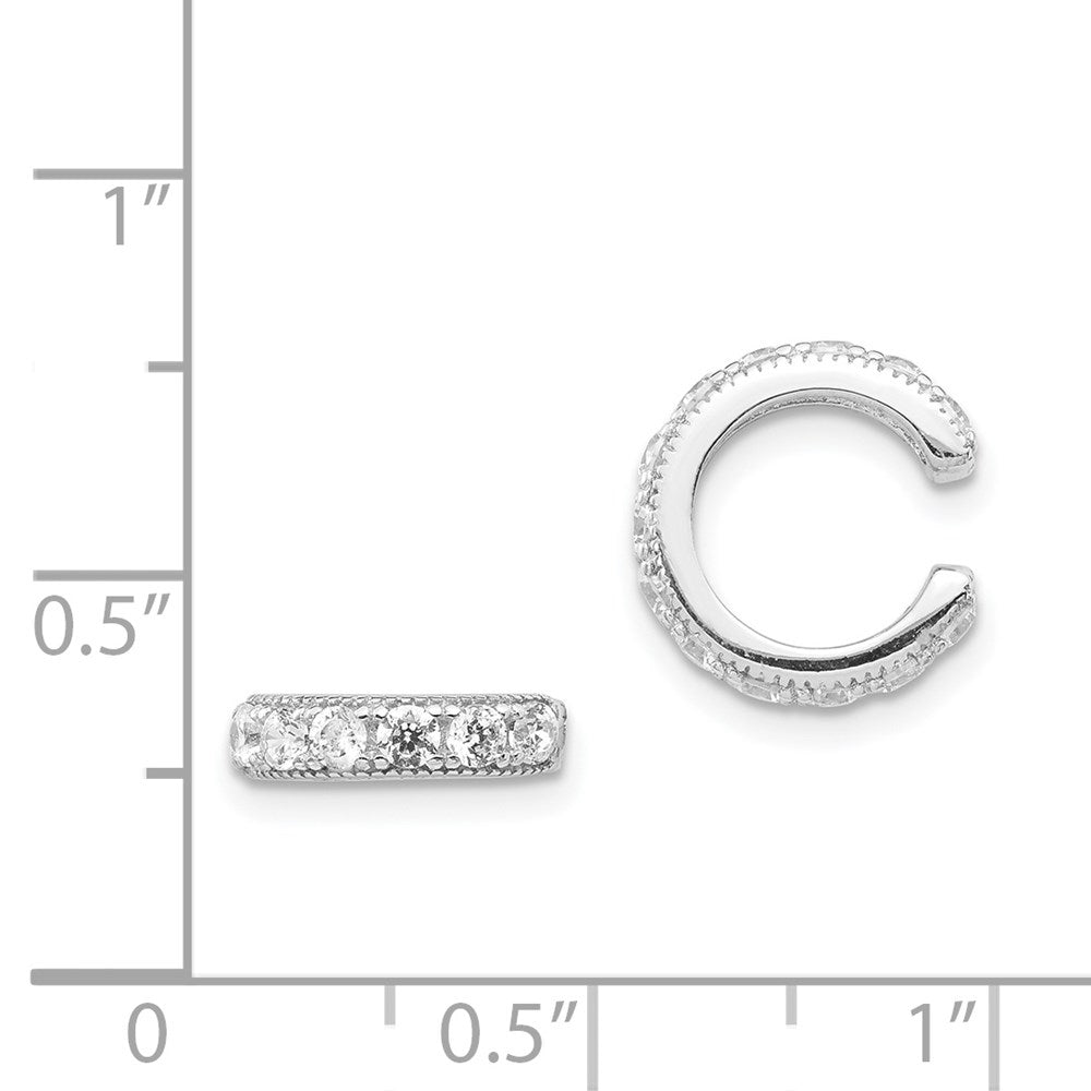 Sterling Silver Rhodium-Plated Polished Cz Pair Of Cuff Earrings