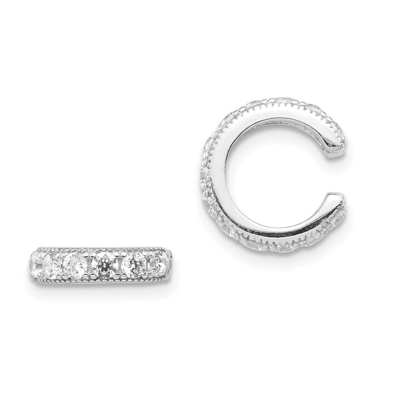 Sterling Silver Rhodium-Plated Polished Cz Pair Of Cuff Earrings
