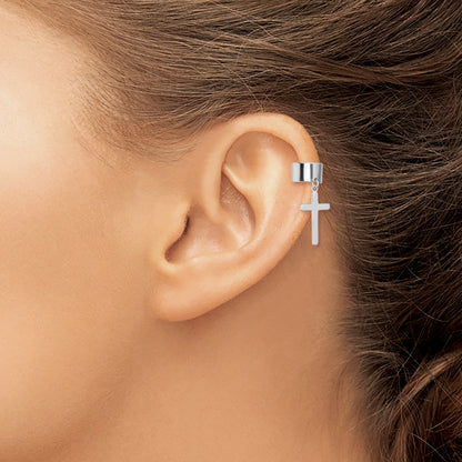Sterling Silver Rhodium-Plated Polished Cross Pair Of Cuff Earrings