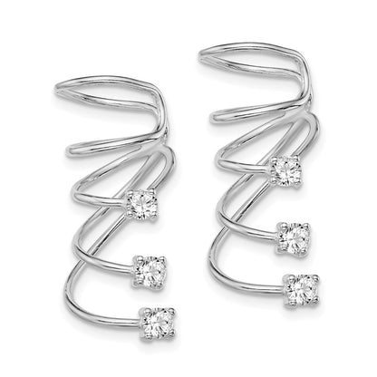 Sterling Silver Rhodium-Plated Polished Fancy Cz Pair Of Cuff Earrings