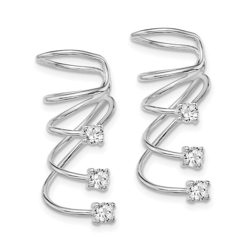 Sterling Silver Rhodium-Plated Polished Fancy Cz Pair Of Cuff Earrings