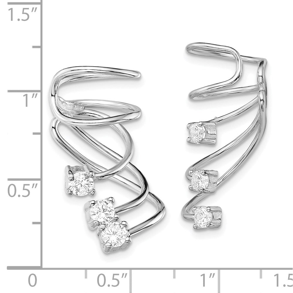 Sterling Silver Rhodium-Plated Polished Fancy Cz Pair Of Cuff Earrings