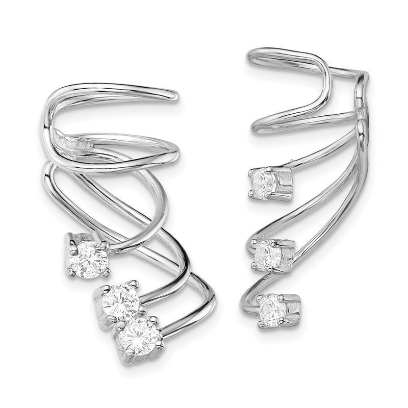 Sterling Silver Rhodium-Plated Polished Fancy Cz Pair Of Cuff Earrings