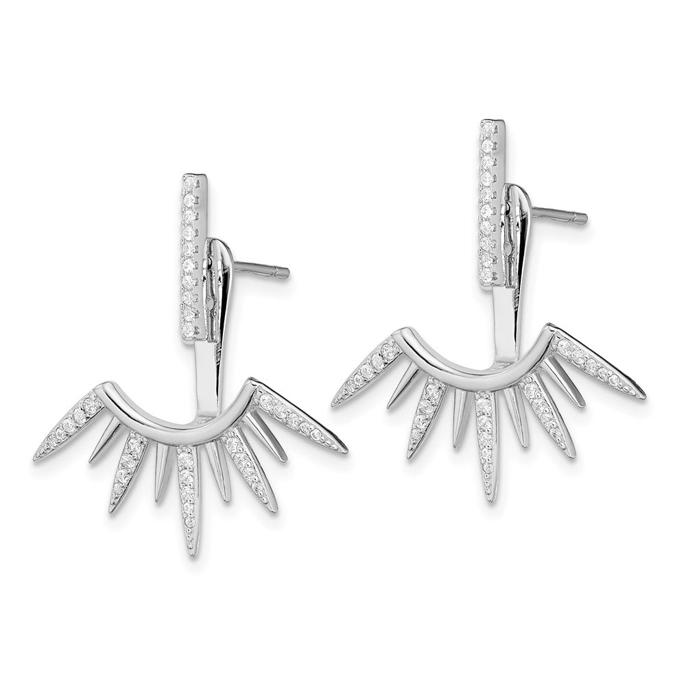 Sterling Silver Rhodium-Plated Cz Bar & Spikes Front Back Post Earrings