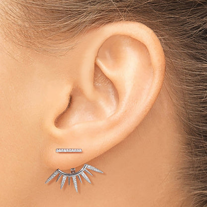 Sterling Silver Rhodium-Plated Cz Bar & Spikes Front Back Post Earrings
