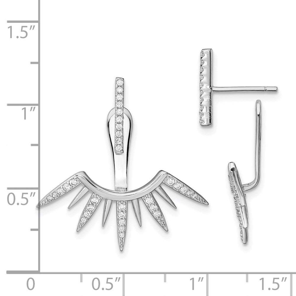 Sterling Silver Rhodium-Plated Cz Bar & Spikes Front Back Post Earrings