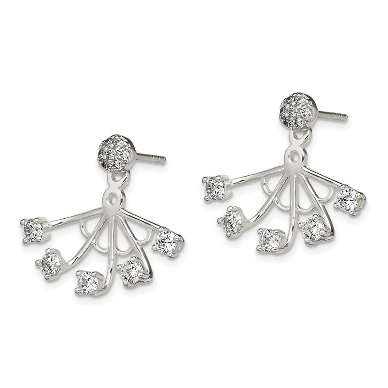 Sterling Silver Polished Cz Webbed Design Front & Back Post Earrings