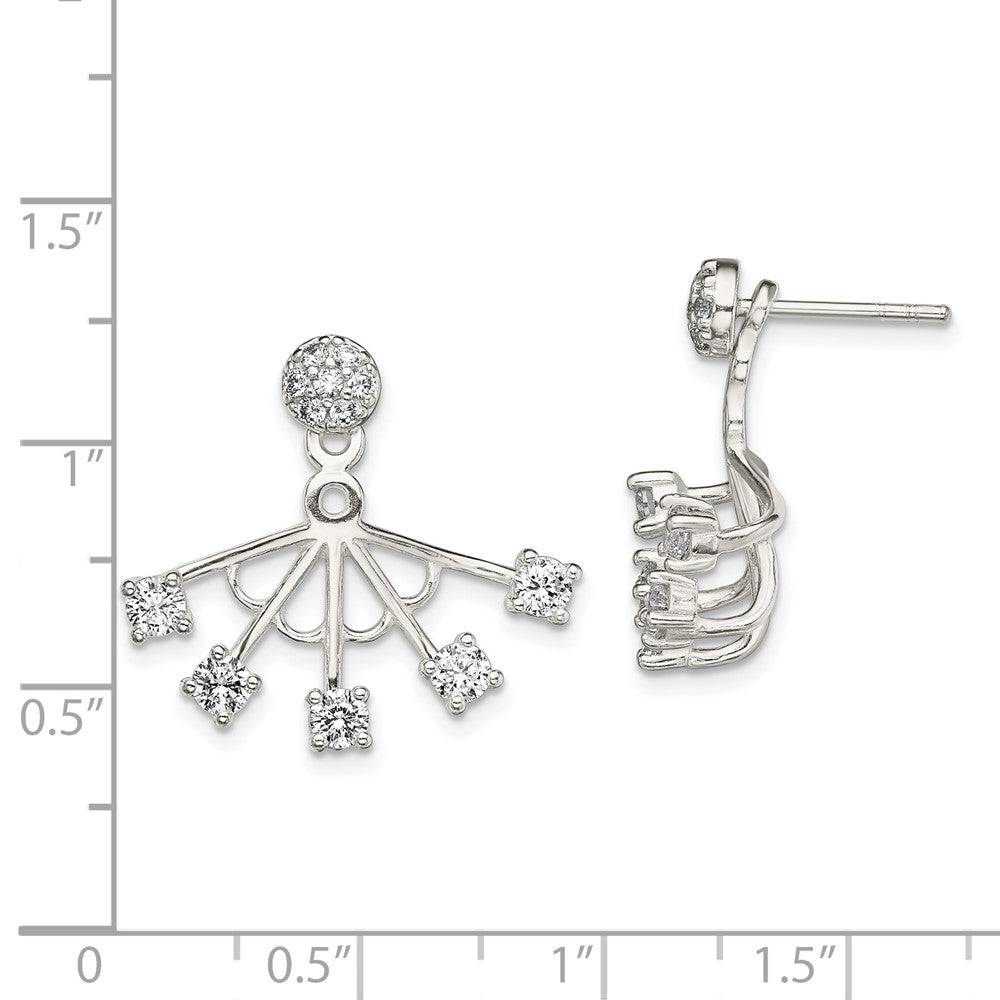 Sterling Silver Polished Cz Webbed Design Front & Back Post Earrings
