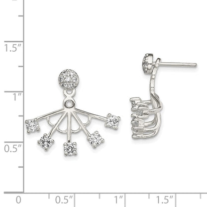 Sterling Silver Polished Cz Webbed Design Front & Back Post Earrings