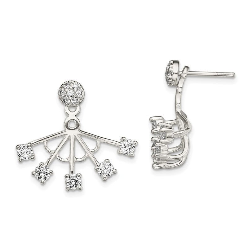Sterling Silver Polished Cz Webbed Design Front & Back Post Earrings