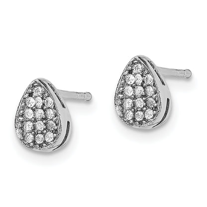 Sterling Silver Rhodium-Plated Cz Polished Teardrop Post Earrings