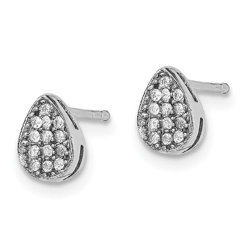 Sterling Silver Rhodium-Plated Cz Polished Teardrop Post Earrings
