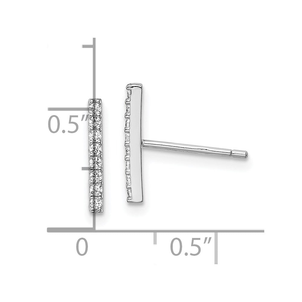 Sterling Silver Rhodium-Plated Polished Cz Bar Post Earrings