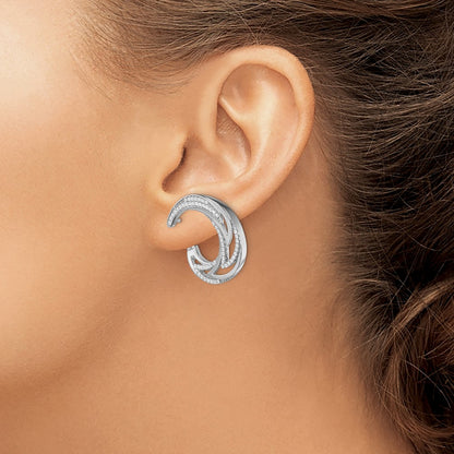Sterling Silver Rhodium-Plated Cz Hinged Hoop Earrings