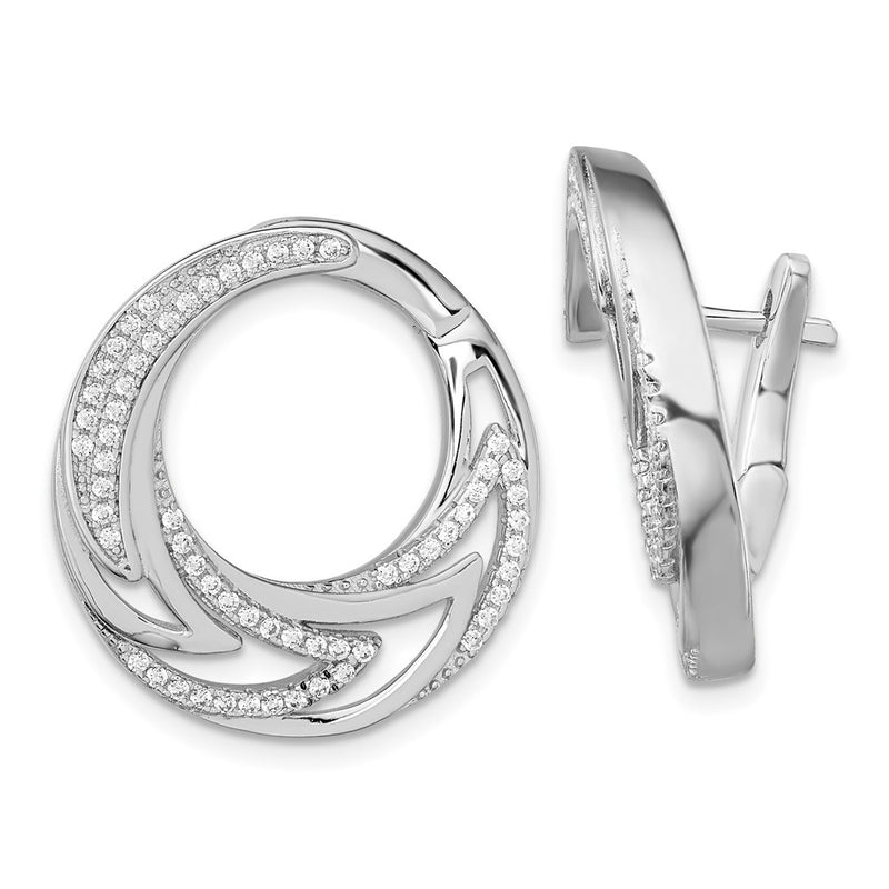Sterling Silver Rhodium-Plated Cz Hinged Hoop Earrings