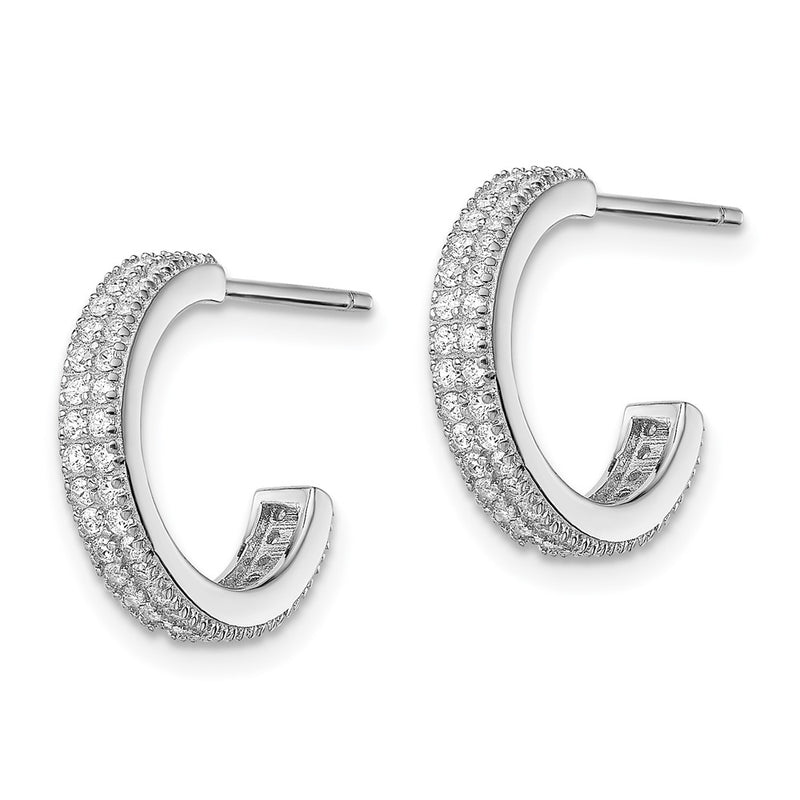 Sterling Silver Rhodium-Plated Cz 14X3.5mm C-Hoop Post Earrings