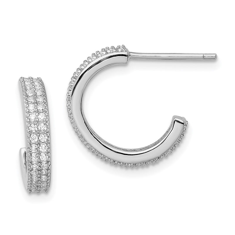Sterling Silver Rhodium-Plated Cz 14X3.5mm C-Hoop Post Earrings
