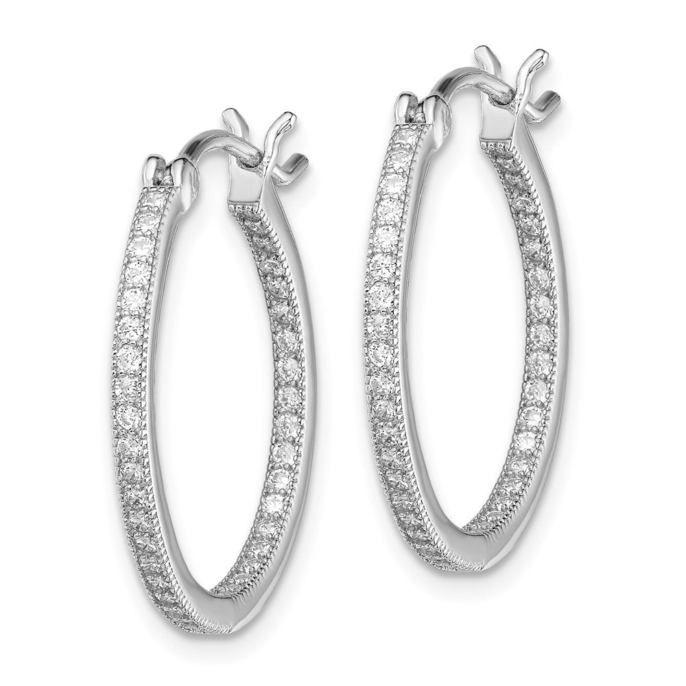 Sterling Silver Rhodium-Plated Micro Pav Cz In/Out Hoops