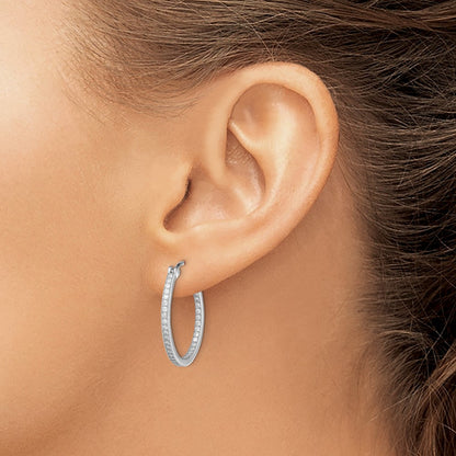 Sterling Silver Rhodium-Plated Micro Pav Cz In/Out Hoops