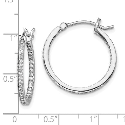 Sterling Silver Rhodium-Plated Micro Pav Cz In/Out Hoops